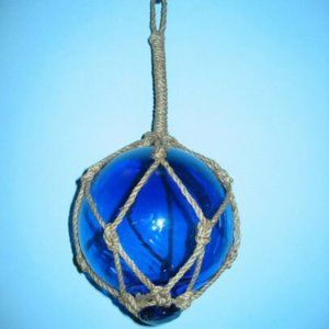 COPY - Hand Blown GLASS FISHING FLOAT with Macrame 12" Hanger! Cobalt Blue!
